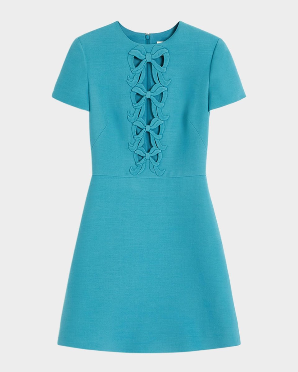 Bow Cutout Short-Sleeve Crepe Mini Dress